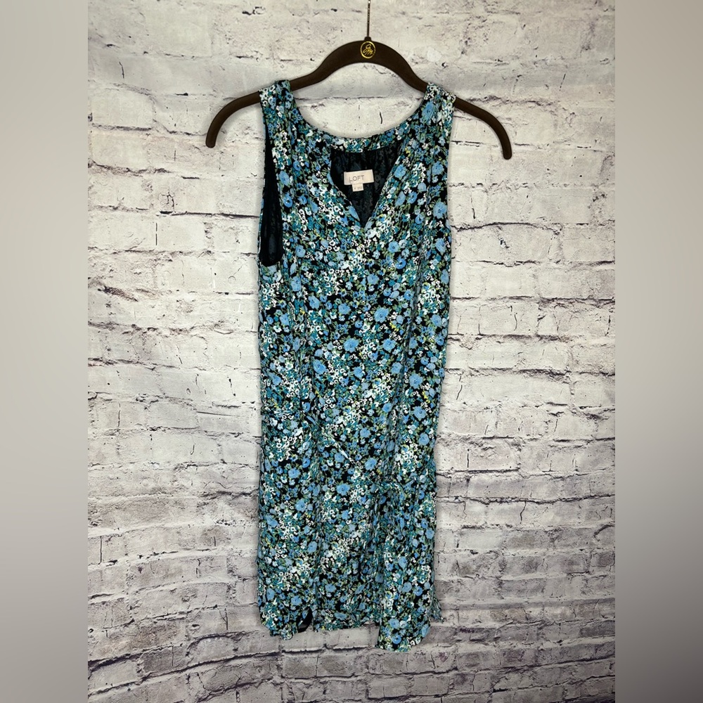 Medium LOFT green and blue floral sleeveless dress